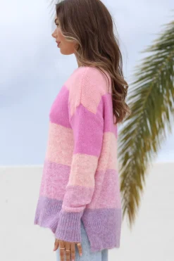 Elle Jumper - Crew Neck Stripe Jumper in Pink><noscript><img width=