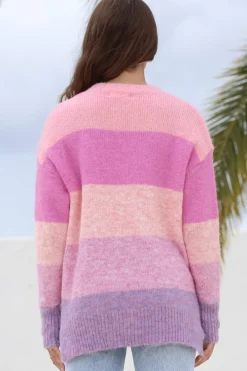 Elle Jumper - Crew Neck Stripe Jumper in Pink><noscript><img width=