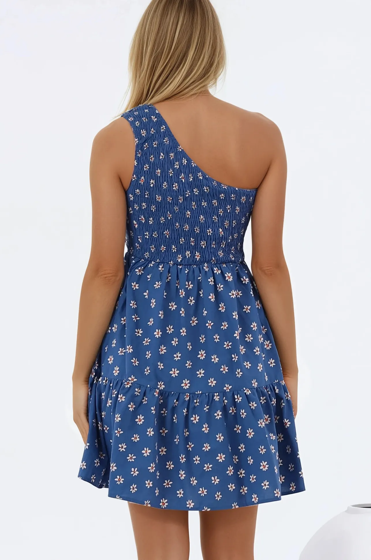 Elmira Mini Dress - One Shoulder Elasticated Bodice Tiered Dress in Astrid Print>Salty Crush Discount