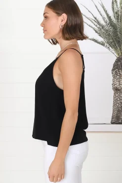 Emah Cami - Relaxed V Neck Adjustable Strap Top in Black><noscript><img width=