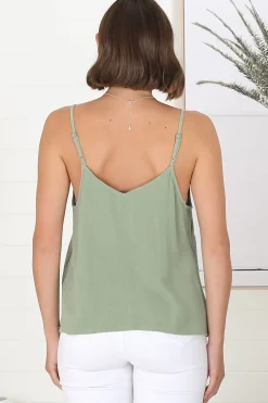 Emah Cami - Relaxed V Neck Adjustable Strap Top in Khaki><noscript><img width=