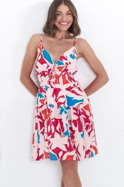 Ember Mini Dress - Sweet Crochet Trim Sun Dress in Polina Print Magenta><noscript><img width=