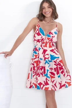 Ember Mini Dress - Sweet Crochet Trim Sun Dress in Polina Print Magenta><noscript><img width=