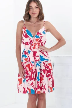 Ember Mini Dress - Sweet Crochet Trim Sun Dress in Polina Print Magenta><noscript><img width=