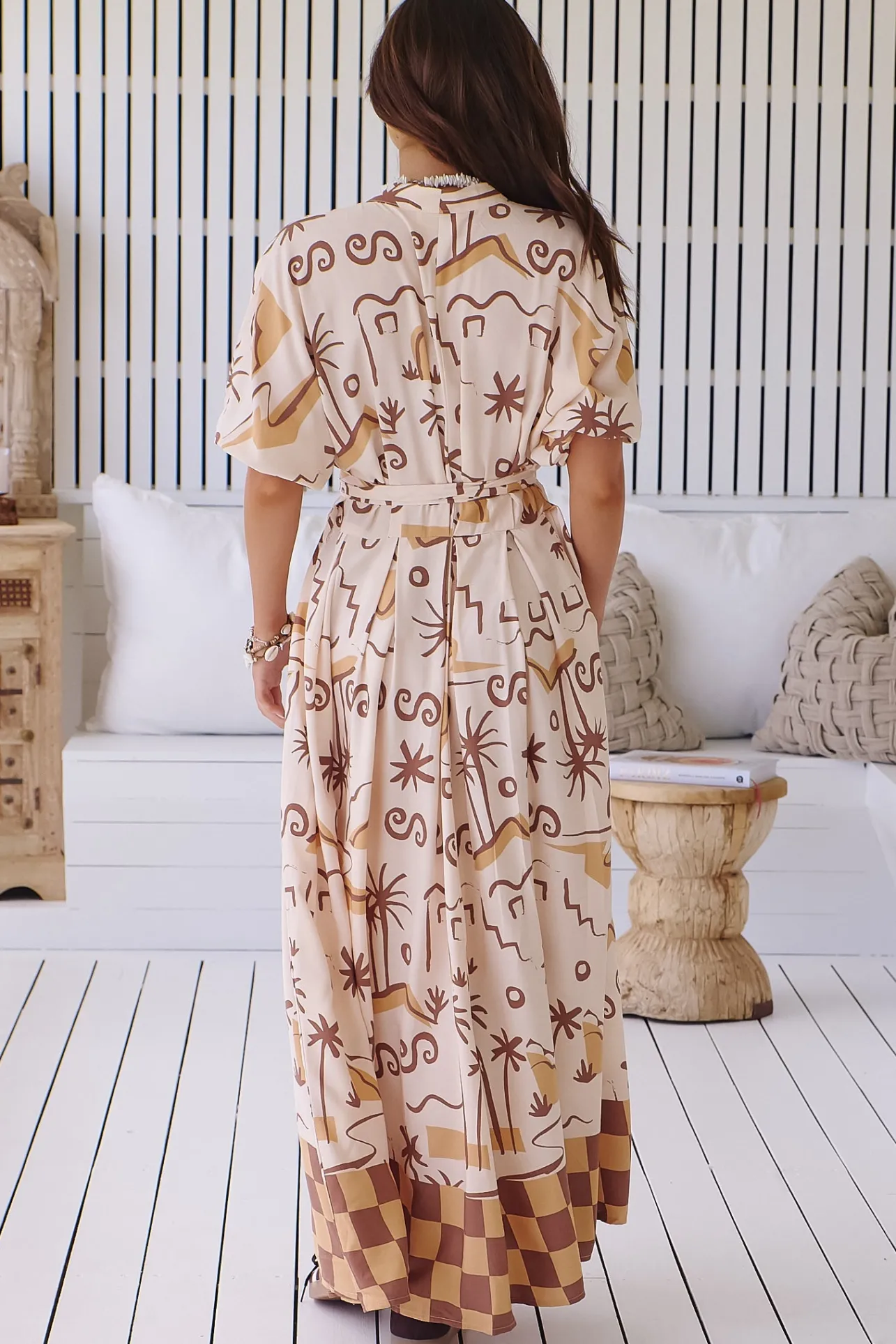 Emerson Wrap Maxi Dress - Balloon Sleeve Kimono Wrap Dress in Tuscan Sands Print>Jaase Hot