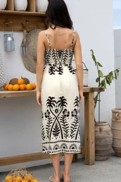Emily Midi Dress - Sweeheart Neckline Sun Dress with Tie at Bust in Savana Print><noscript><img width=