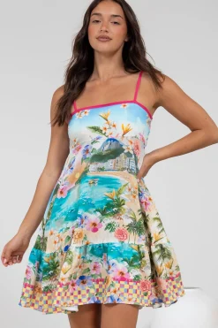 Essie Mini Dress - Sun Dress With Shirred Back In Della Print>Salty Crush New
