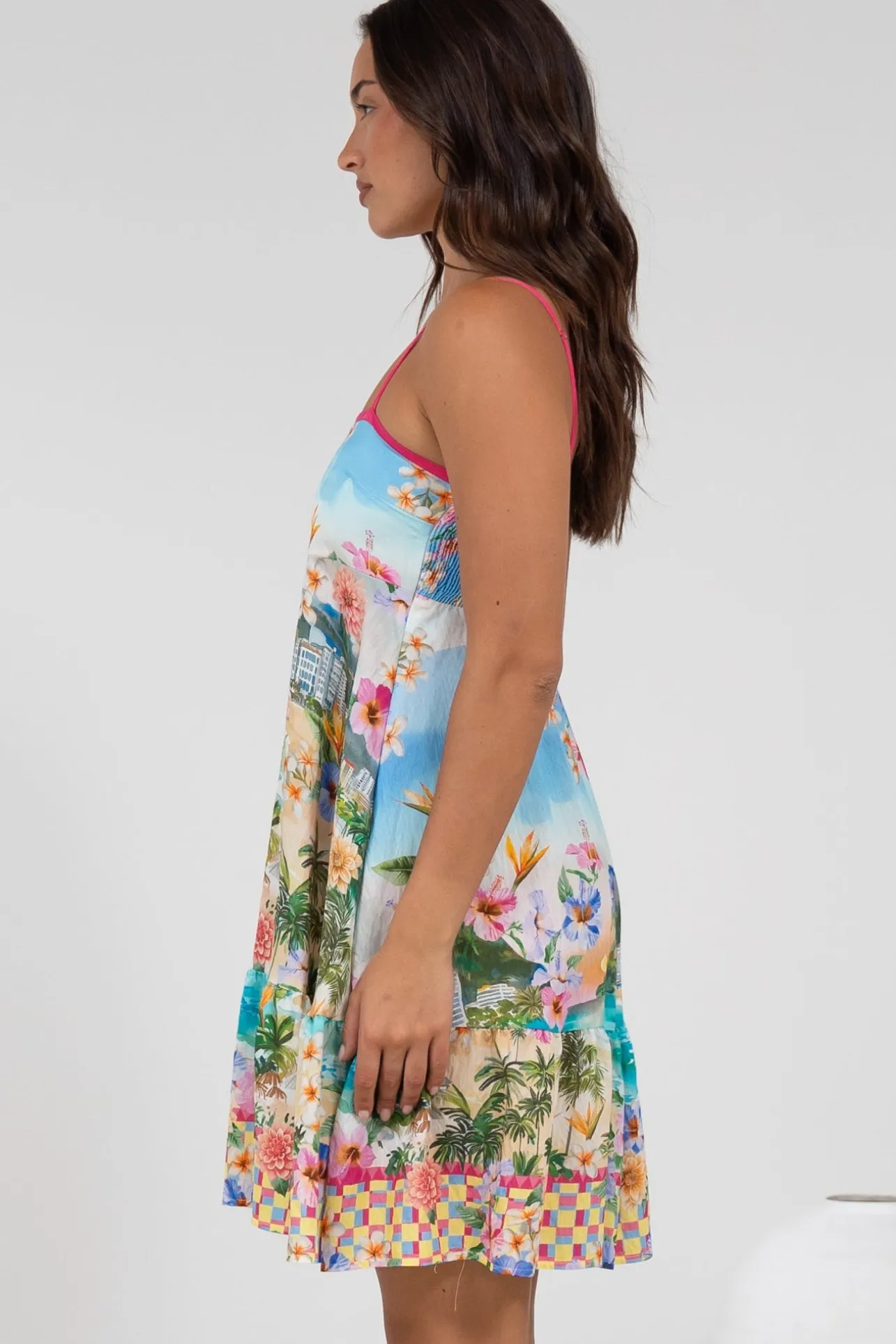 Essie Mini Dress - Sun Dress With Shirred Back In Della Print>Salty Crush New