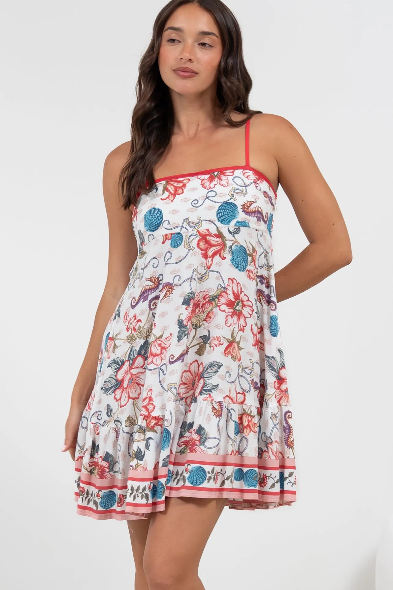 Essie Mini Dress - Sun Dress With Shirred Back In Safia Print>Salty Crush Hot