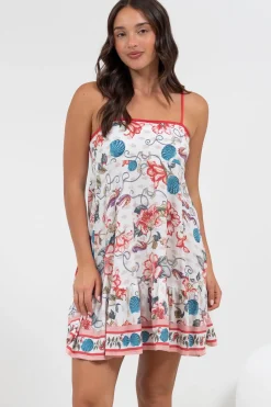 Essie Mini Dress - Sun Dress With Shirred Back In Safia Print>Salty Crush Hot