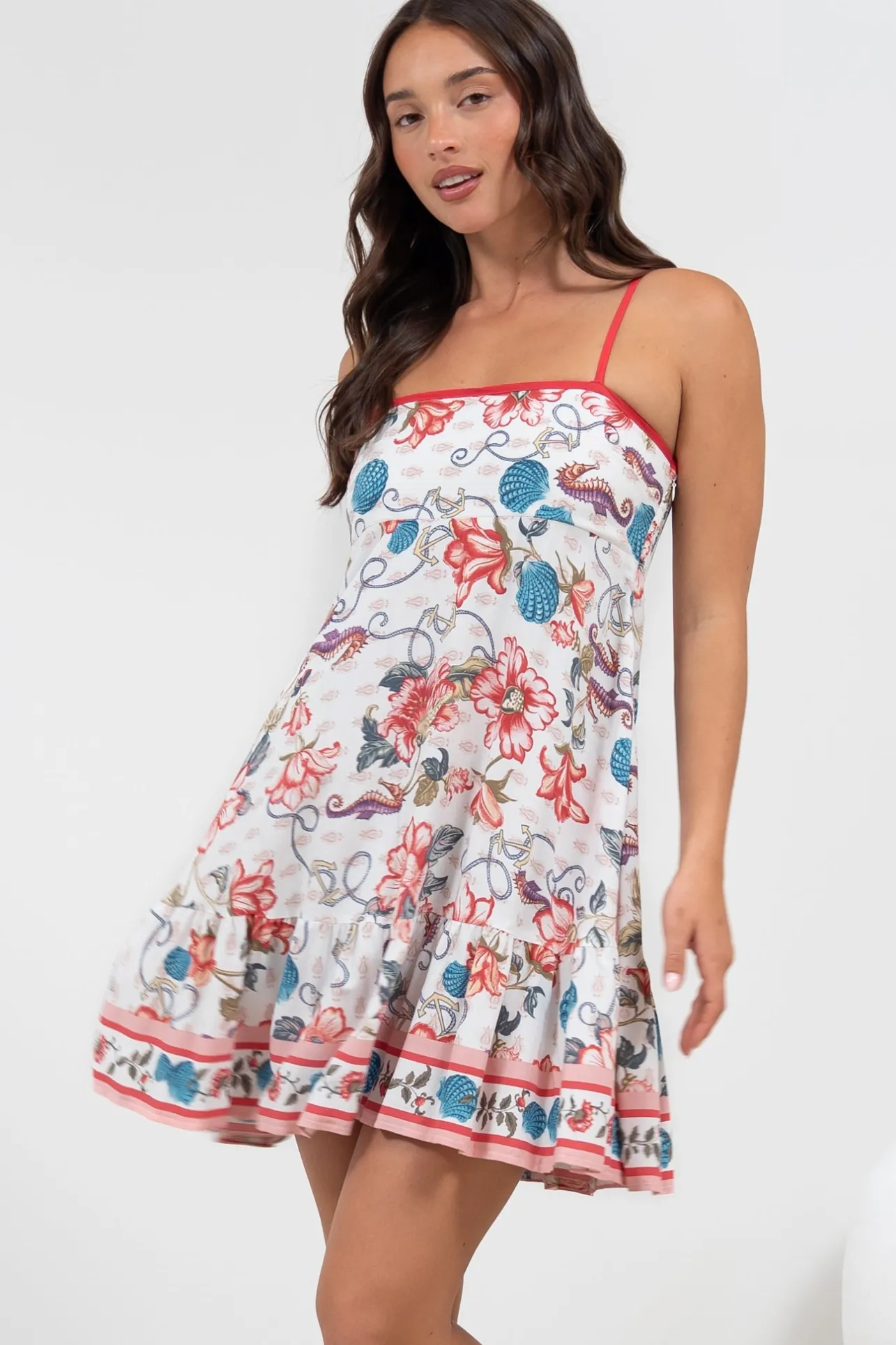Essie Mini Dress - Sun Dress With Shirred Back In Safia Print>Salty Crush Hot
