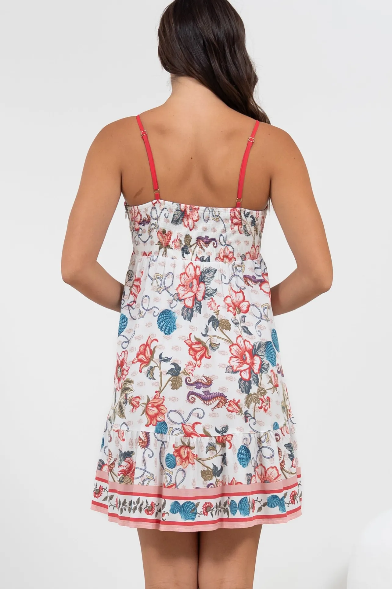 Essie Mini Dress - Sun Dress With Shirred Back In Safia Print>Salty Crush Hot