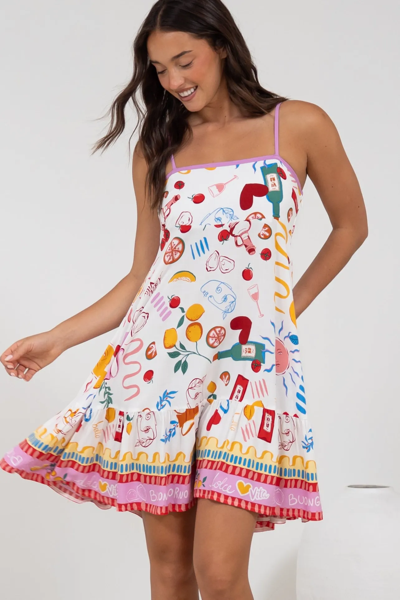 Essie Mini Dress - Sun Dress With Shirred Back In Dolce Vita>Salty Crush Best