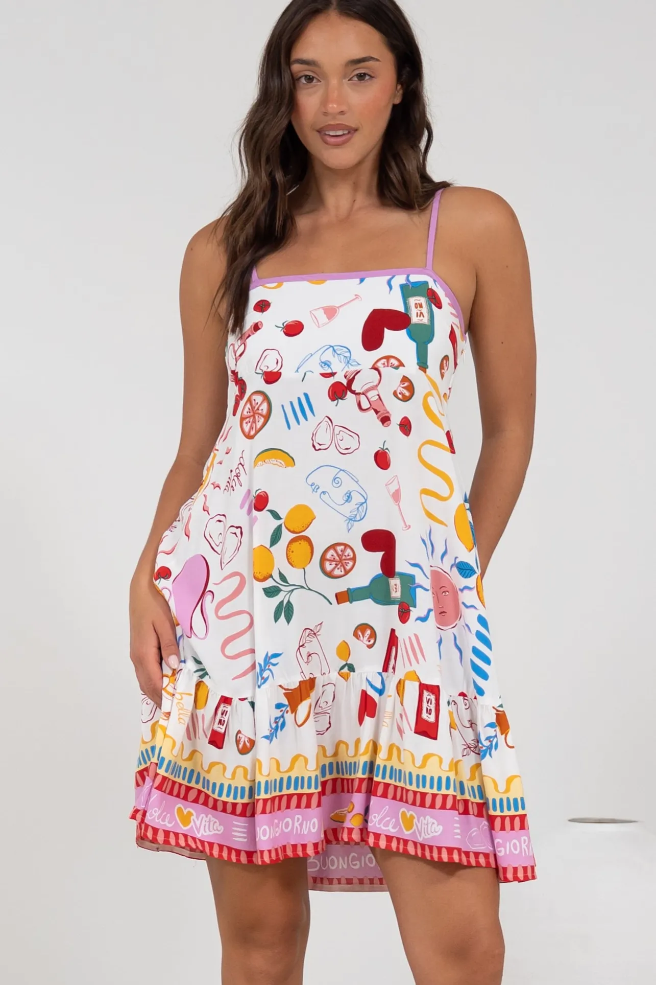 Essie Mini Dress - Sun Dress With Shirred Back In Dolce Vita>Salty Crush Best