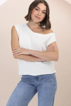 Ethel Knit Top - Sleeveless Crew Neck Knit in White><noscript><img width=