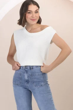 Ethel Knit Top - Sleeveless Crew Neck Knit in White><noscript><img width=