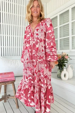 Eve Midi Dress - V Neck Long Sleeve Tiered Dress with Option Waist Tie in Soulina Print>Jaase Sale