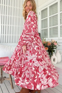 Eve Midi Dress - V Neck Long Sleeve Tiered Dress with Option Waist Tie in Soulina Print><noscript><img width=