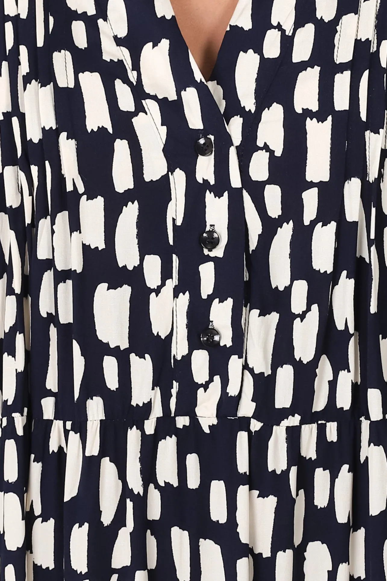 Evie Mini Dress - 3/4 Sleeve Tiered Smock Dress in Navy>Salty Crush Discount