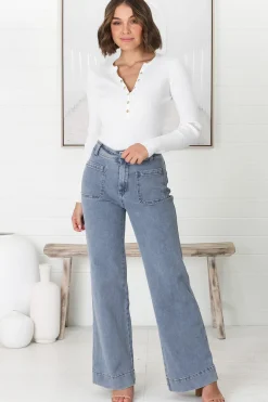 Farah Jeans - Highwaisted Flare Leg Stretch Jean in Light Denim><noscript><img width=