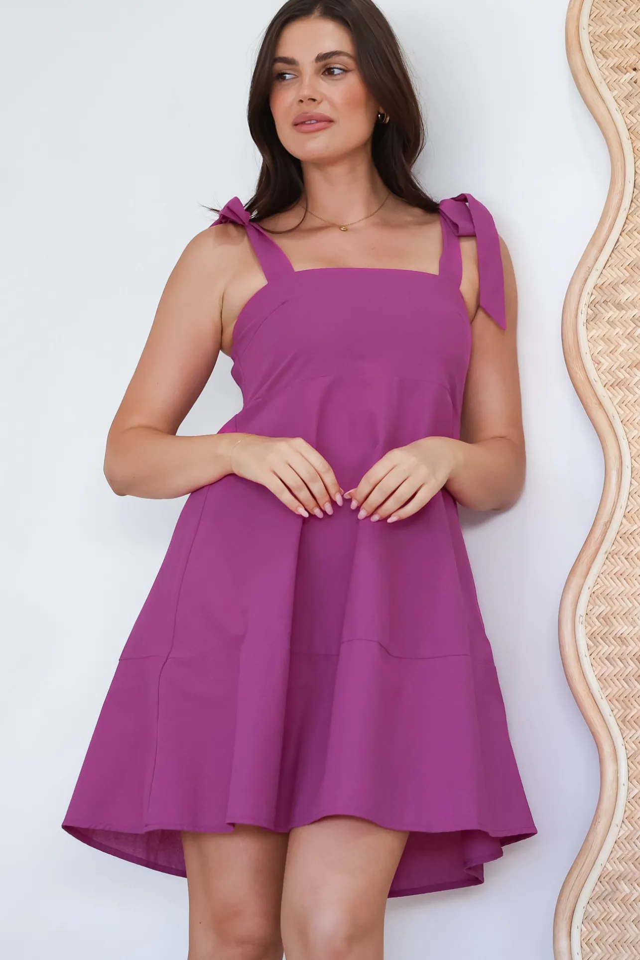 Faris Mini Dress - Tie Up Strap Cotton Sun Dress in Purple>Salty Crush Discount