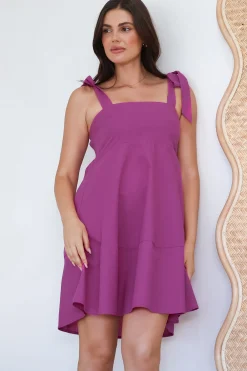 Faris Mini Dress - Tie Up Strap Cotton Sun Dress in Purple><noscript><img width=