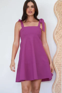 Faris Mini Dress - Tie Up Strap Cotton Sun Dress in Purple><noscript><img width=