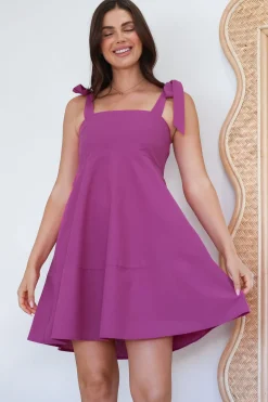 Faris Mini Dress - Tie Up Strap Cotton Sun Dress in Purple><noscript><img width=