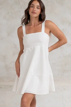 Faris Mini Dress - Tie Up Strap Cotton Sun Dress in White>Salty Crush Best