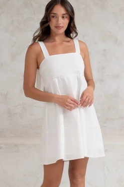 Faris Mini Dress - Tie Up Strap Cotton Sun Dress in White><noscript><img width=