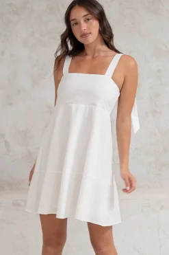 Faris Mini Dress - Tie Up Strap Cotton Sun Dress in White><noscript><img width=