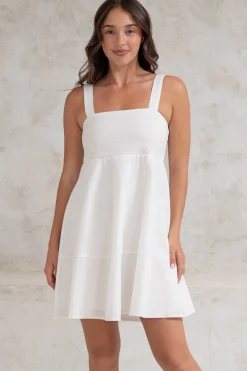 Faris Mini Dress - Tie Up Strap Cotton Sun Dress in White><noscript><img width=