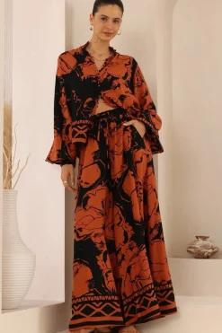 Faye Blouse - Mandarin Collar Balloon Sleeve Button Down Shirt in Joslyn Print><noscript><img width=