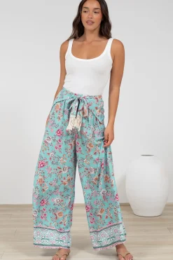 Finlee Pants - Attached Wrap Belt with Tassels Wide Leg Pants in Shirley Print><noscript><img width=