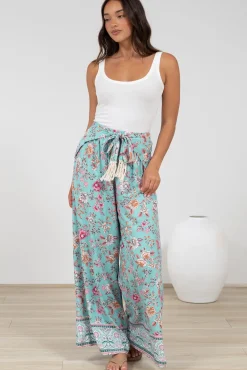 Finlee Pants - Attached Wrap Belt with Tassels Wide Leg Pants in Shirley Print><noscript><img width=