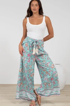 Finlee Pants - Attached Wrap Belt with Tassels Wide Leg Pants in Shirley Print><noscript><img width=