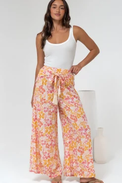 Finlee Pants - Attached Wrap Belt with Tassels Wide Leg Pants in Celine Print>Salty Crush Clearance