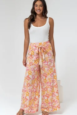Finlee Pants - Attached Wrap Belt with Tassels Wide Leg Pants in Celine Print><noscript><img width=