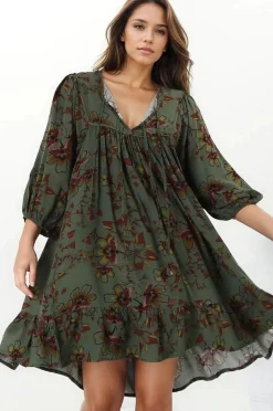 French Mini Dress - Yoke Neckline Dress with Matching Belt in Esme Print><noscript><img width=