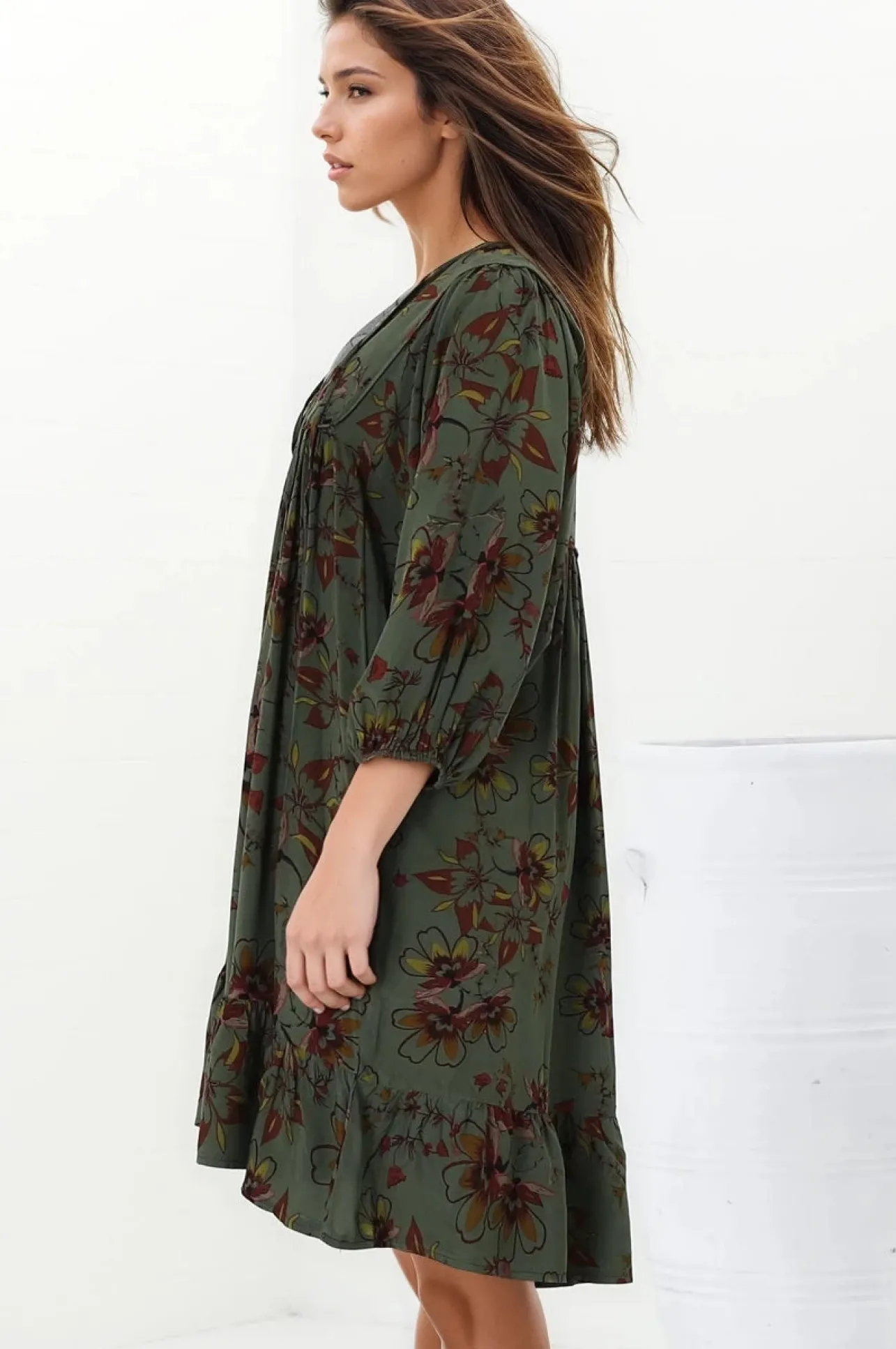 French Mini Dress - Yoke Neckline Dress with Matching Belt in Esme Print>Jaase Outlet