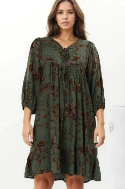 French Mini Dress - Yoke Neckline Dress with Matching Belt in Esme Print><noscript><img width=