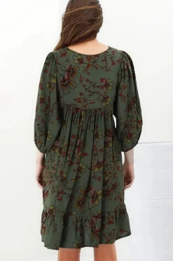 French Mini Dress - Yoke Neckline Dress with Matching Belt in Esme Print><noscript><img width=
