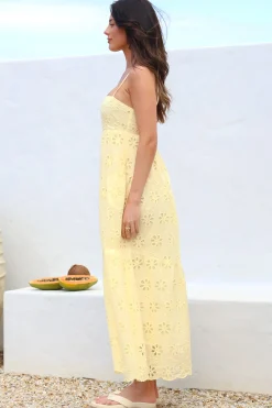 Giulia Maxi Dress - Floral Embroidered Sun Dress in Light Lemon><noscript><img width=