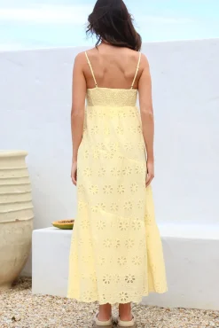 Giulia Maxi Dress - Floral Embroidered Sun Dress in Light Lemon><noscript><img width=