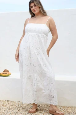 Giulia Maxi Dress - Floral Embroidered Sun Dress in White>Salty Crush Discount