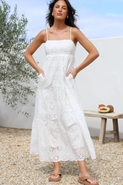 Giulia Maxi Dress - Floral Embroidered Sun Dress in White><noscript><img width=