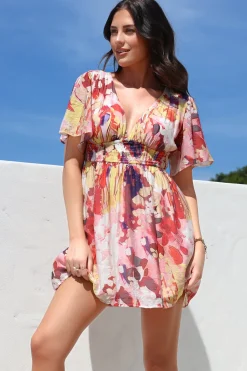 Glades Mini Dress - V Neck Shirred Waist A Line Dress in Kamara Print Red><noscript><img width=