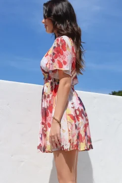 Glades Mini Dress - V Neck Shirred Waist A Line Dress in Kamara Print Red><noscript><img width=
