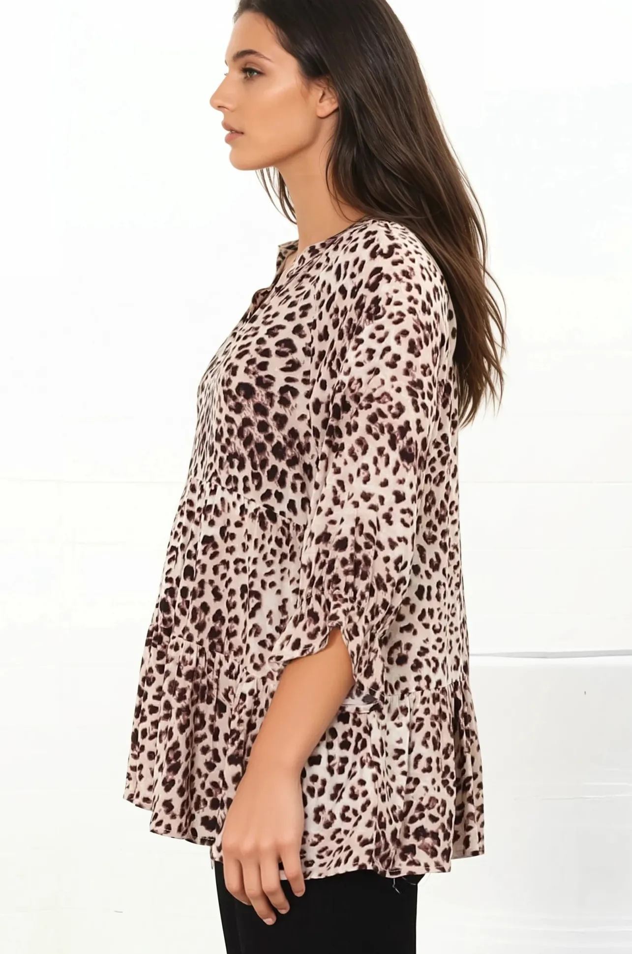Greta Top - Mandarin Collar Smock Top in Tatum Print>Salty Crush Discount