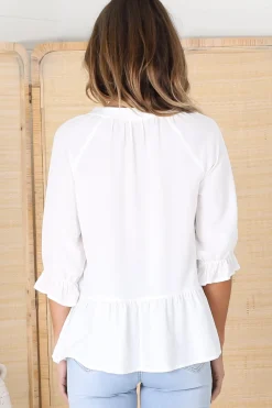 Greta Top - Mandarin Collar Smock Top in White><noscript><img width=